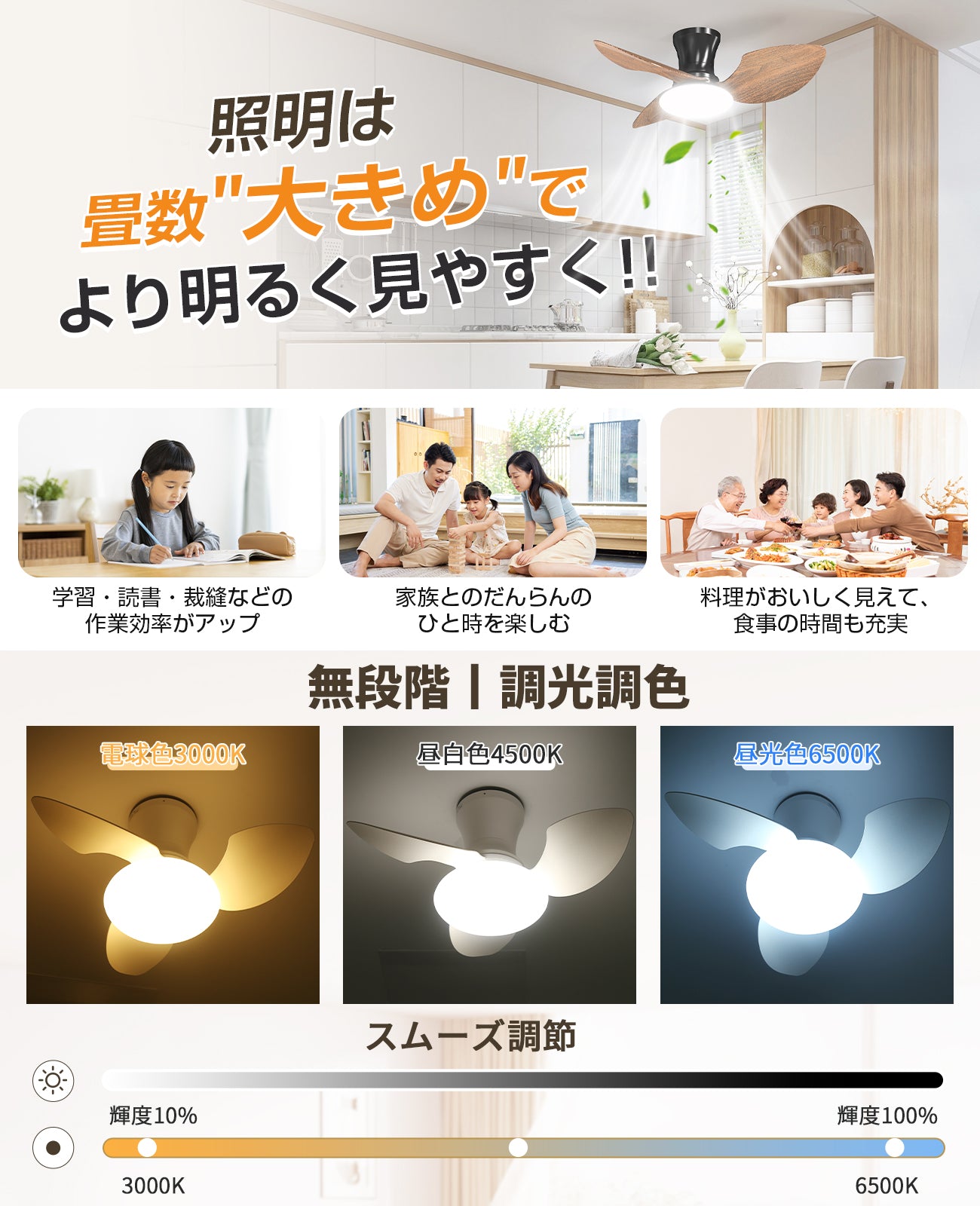 LW001 シーリングファンライト LED 52W 花型 Φ80/65cm