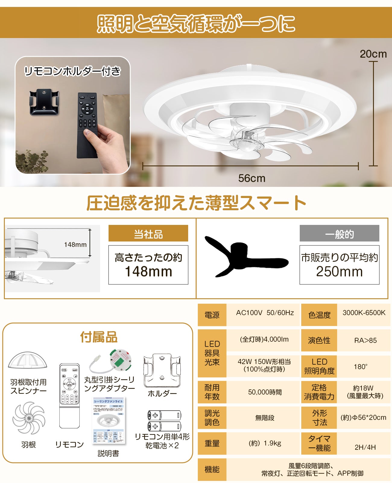 LW017 シーリングファンライト LED 60W 大型