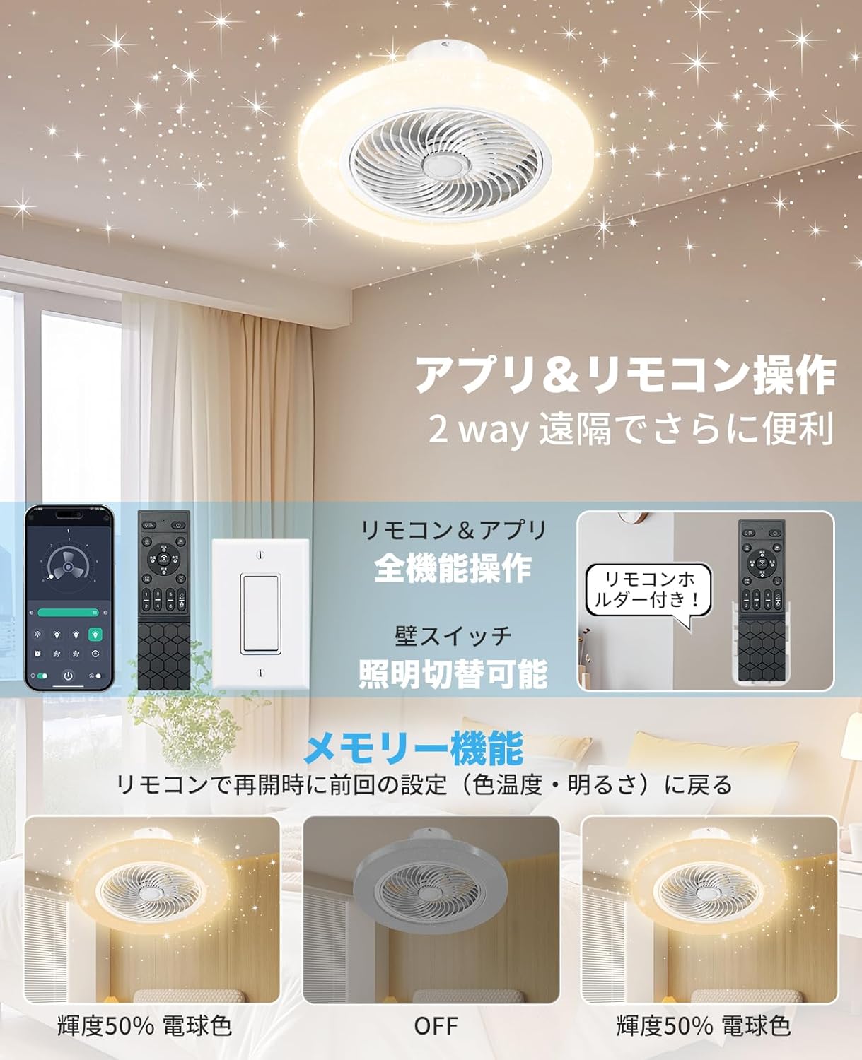 LW002 シーリングファンライト LED 75W 大型星空