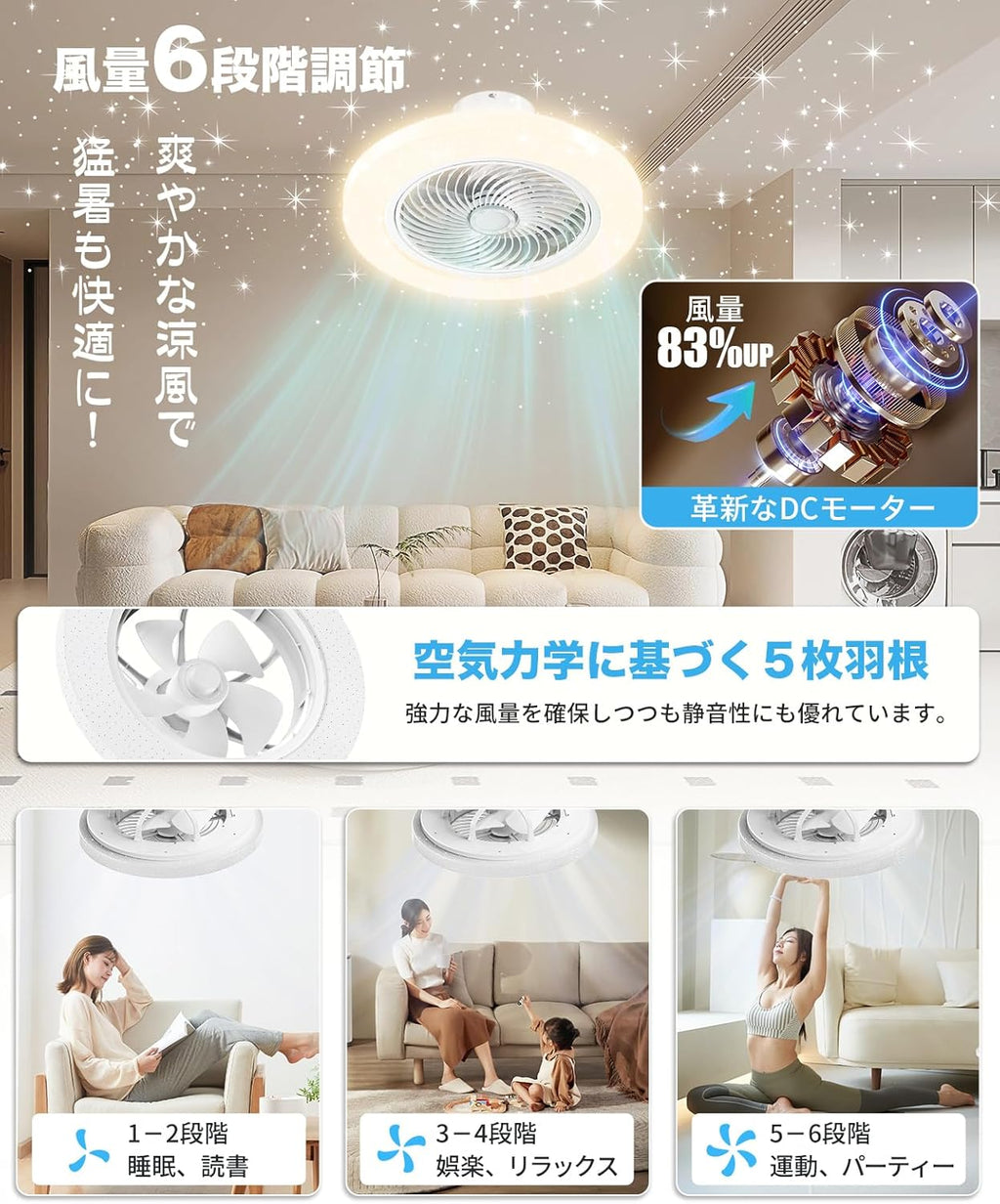 LW002 シーリングファンライト LED 75W 大型星空