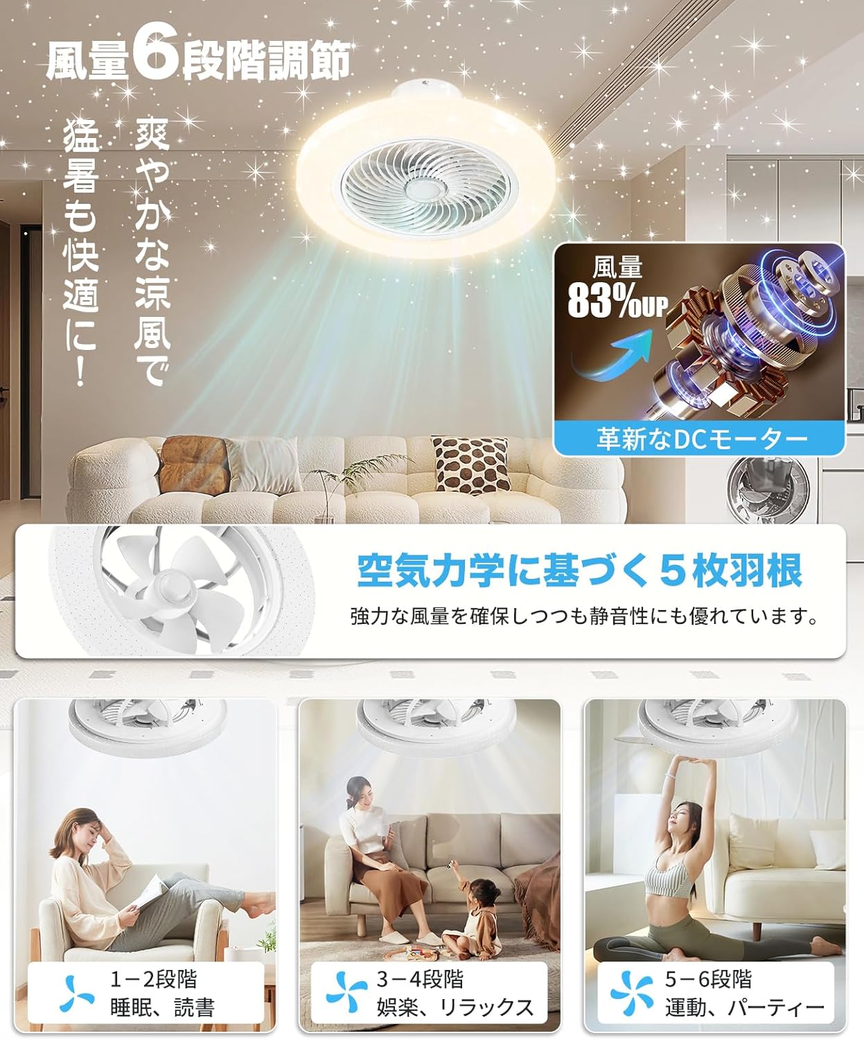 LW002 シーリングファンライト LED 75W 大型星空